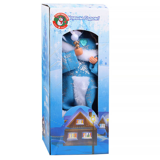 Снегурка в голубой шубе с серебристыми узорами, музыкальная 40см в коробке - Снеговичок фото 3