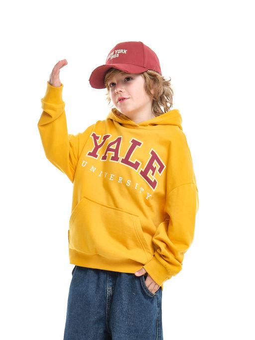 Джемпер худи one sizeс принтом с начесом 	 UD 8006 горчичный - Mini maxi фото 7