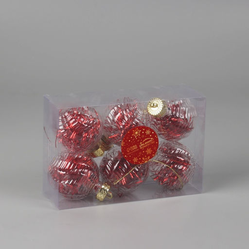Ёлочные игрушки Бринцзе, шары новогодние, d=6 см, набор 6 шт., красный/прозрачный - Зимнее волшебство фото 6