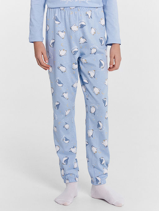 Пижама для девочек голубая с принтом пингвины - Mark formelle фото 4