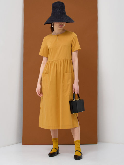 Платье хлопок OD-795-3 с планкой горчица OD-795-3 - Tantino фото 2