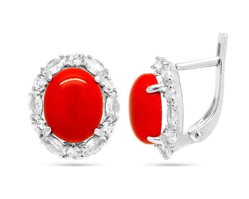 Серьги из серебра коралл, С1058