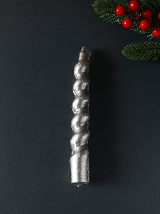 Цена за 2 шт. Свеча витая "LUXURY" 25*180 мм, лакированная, серебро