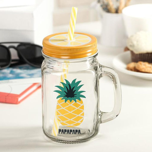 Банка стеклянная с крышкой и трубочкой Доляна Фреш, 450 мл, 11713 см, рисунок МИКС  фото 7