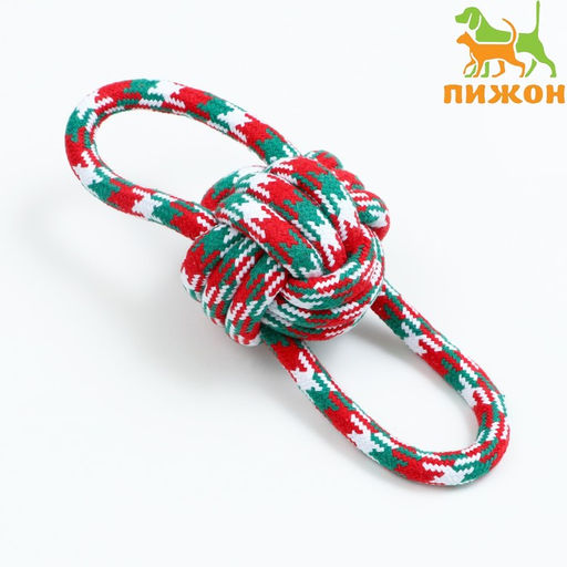 Игрушка канатная Мяч с ручками для крупных собак, до 155 г, до 26 см, красно-бело-зелёная