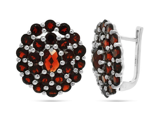 Серьги из серебра гранат, Пион
