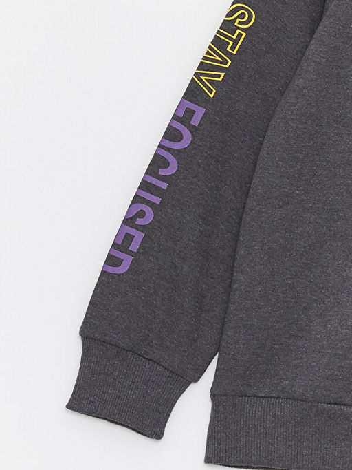 Bask?l? Uzun Kollu Erkek ?ocuk Hoodie - Waikiki фото 3