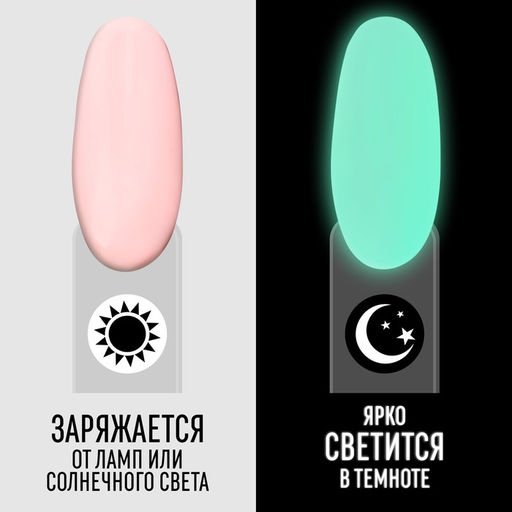 Гель лак для ногтей GLOW IN THE DARK, 3-х фазный, 8 мл, LED/UV, люминесцентный, цвет нежно-розовый (03) - Queen fair фото 2