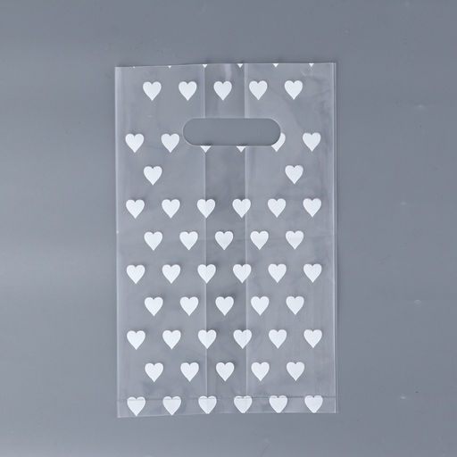 Цена за 20 шт. Пакет полиэтиленовый квадратный с вырубной ручкой, упаковка, "Сердечки", 25х35+16см ± 5% 60 мкм