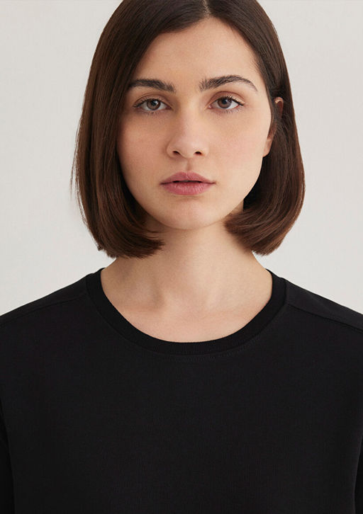 Bisiklet Yaka Siyah Basic Tisort - Mavi фото 6