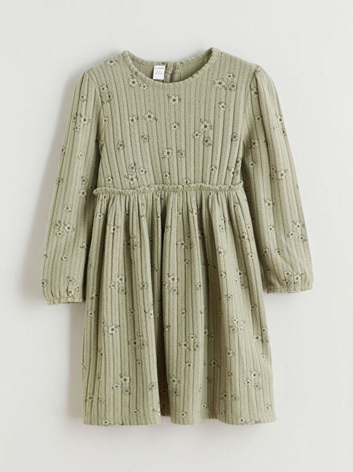 Bisiklet Yaka Uzun Kollu ?i?ek Desenli K?z ?ocuk Elbise