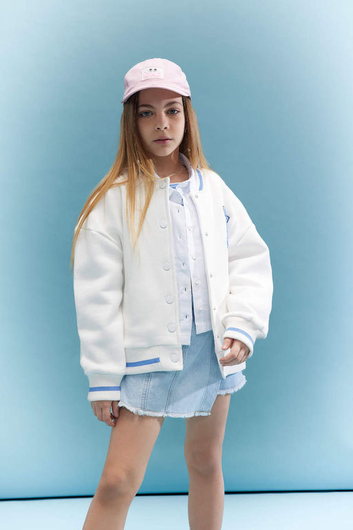 Кардиган-бомбер на толстой мягкой подкладке с воротником колледжа для девочек - Defacto фото 3