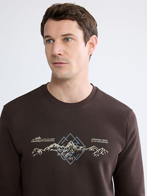 Bisiklet Yaka Bask?l? Erkek Sweatshirt