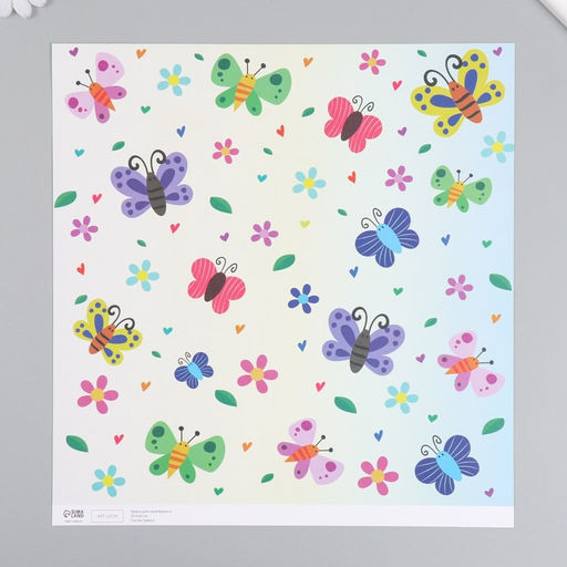 Цена за 5 шт. Бумага для скрапбукинга двусторонняя Бабочки и пончики, плотность 180 г, 30.5?32 см
