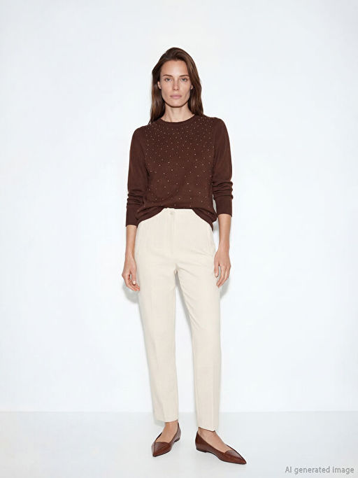 Bisiklet Yaka Ta?l? Kad?n Triko Kazak