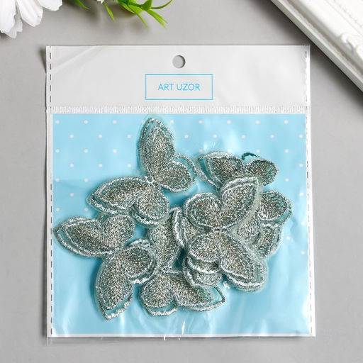 Цена за 6 шт. Декор для творчества текстиль вышивка Бабочка зелёная, двойные крылья, 3.7?5 см