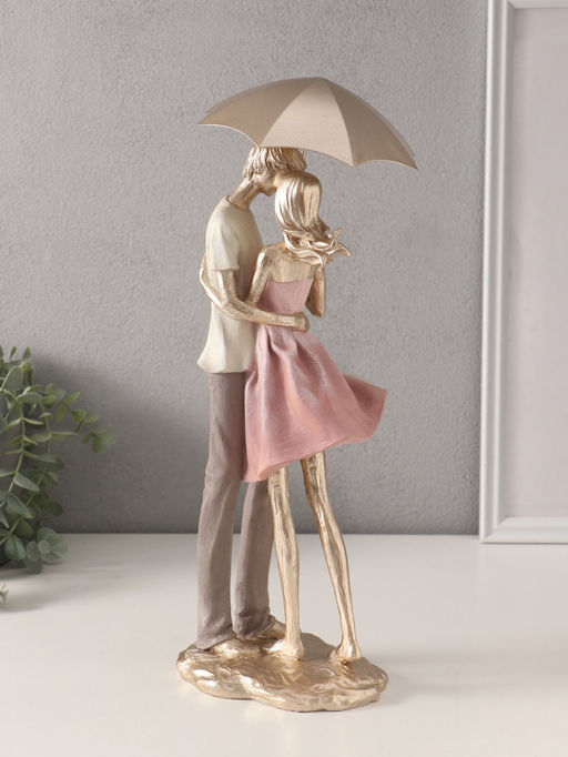 Фигурка Влюблённые под зонтом, полистоун, бело-розовый, 15?11?35.5?41.5 см