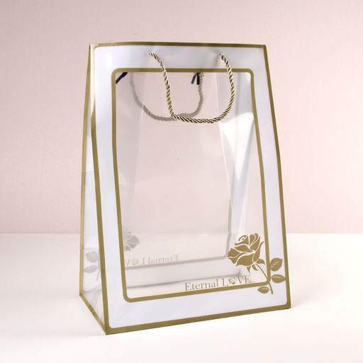 Цена за 10 шт. Пакет подарочный 30х20х13 прозрачный с ручками / 904-71 /уп 10/500/пластик - Галеонтрейд фото 2