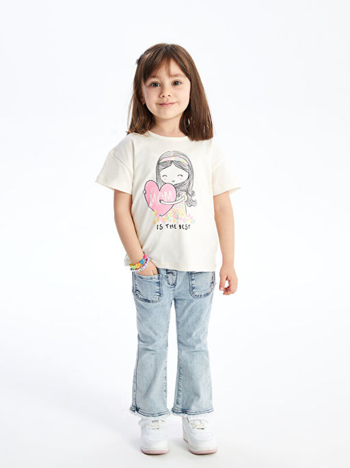 Bisiklet Yaka Bask?l? K?sa Kollu K?z Bebek Ti??rt - Waikiki фото 2