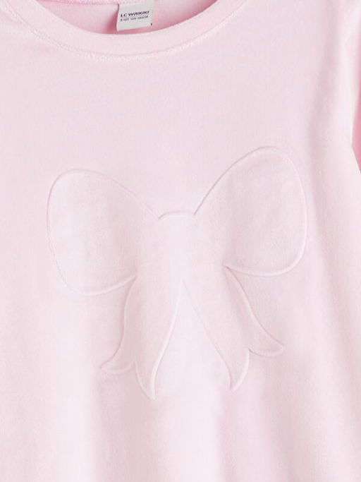 Bisiklet Yaka Kadife K?z ?ocuk Pijama Tak?m?