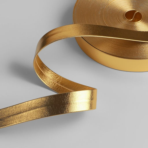 Косая бейка, кожзам, 15 мм, 10±1 м, цвет золотой