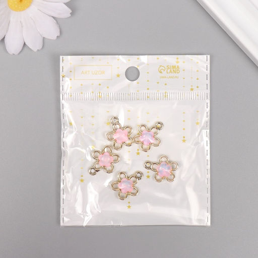 Цена за 5 шт. Декор для творчества металл «Цветок», золото, розовый, 1.8×1.5×0.5 см