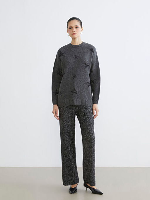 Bisiklet Yaka Y?ld?z Desenli Kad?n Triko Tunik