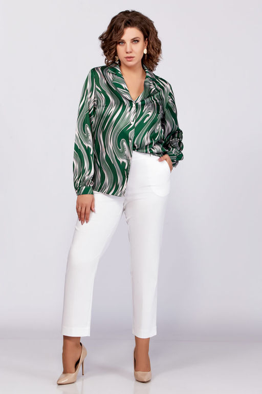 Блуза Swallow 783-Р зеленый+бежевые разводы  фото 2