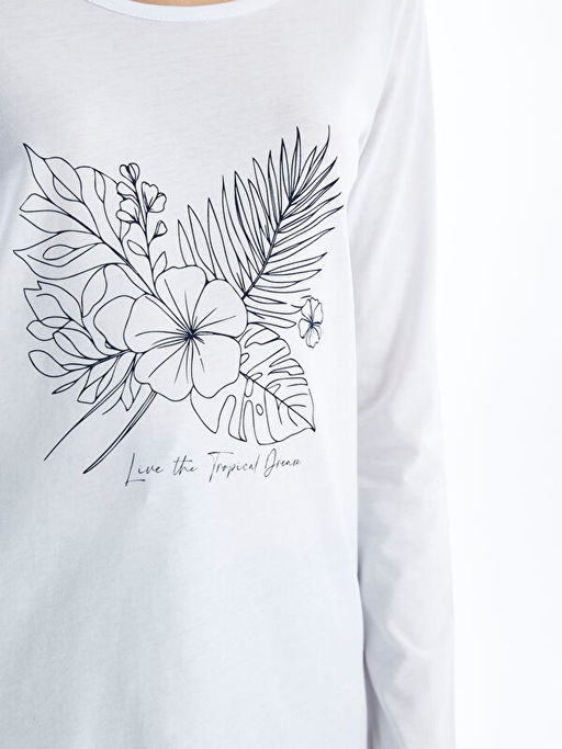 Bisiklet Yaka Bask?l? Kad?n Pijama Tak?m?