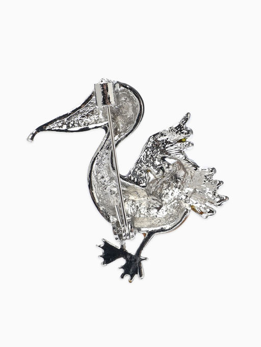 Брошь «Птица» пеликан, цветная в серебре