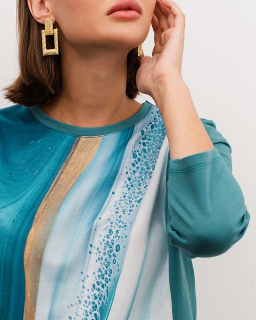 авторский лонгслив с принтованной вставкой - Elena sorti фото 3