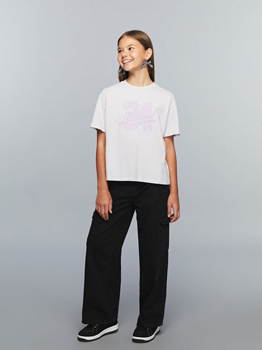 Bisiklet Yaka ?stanbul Bask?l? K?z ?ocuk Ti??rt