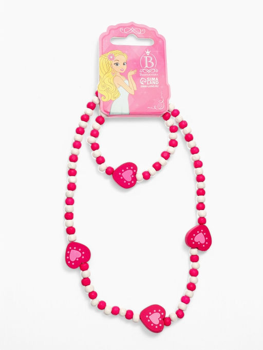 Набор детских украшений Выбражулька «Сердечки полоска», 2 предмета: колье, браслет d=6 см бело-розовый