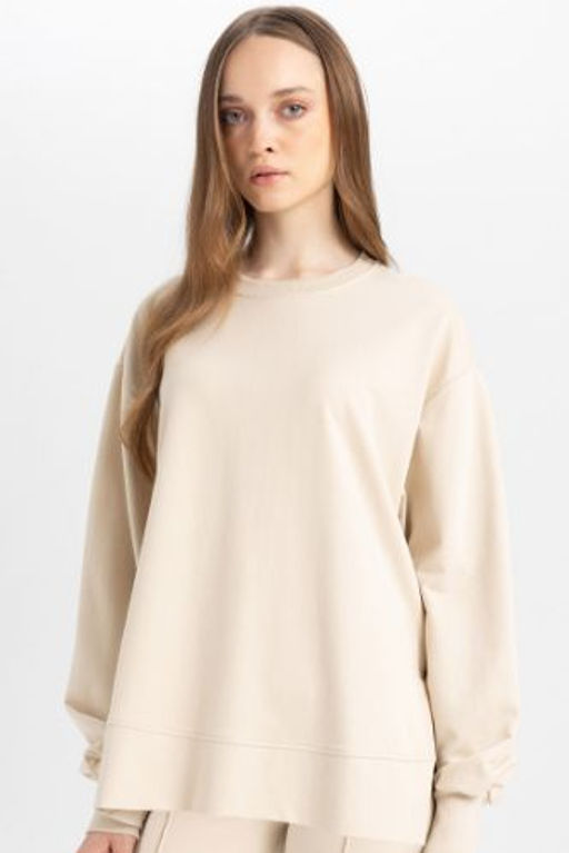 Regular Fit Bisiklet Yaka Basic Duz Sweatshirt Tunik