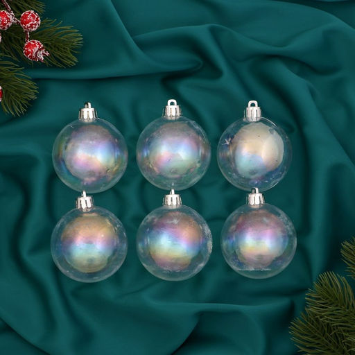 Ёлочные игрушки Перл, шары новогодние, пластик, набор d=6 см, 6 шт., перламутровый - Зимнее волшебство фото 3