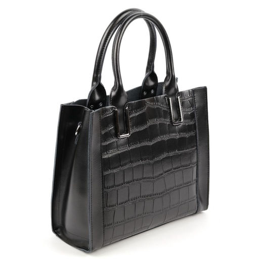 Женская кожаная сумка тоут под крокодила 1549-220 Блек - Cidirro фото 3