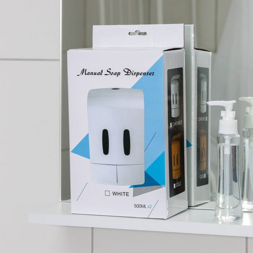 Диспенсер для жидкого мыла, механический, двойной по 500 мл, пластик, белый
