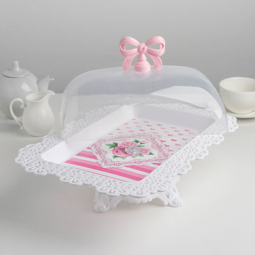 Блюдо для торта и пирожных с крышкой Бант, 35,52423 см, цвет МИКС - Simaland фото 2