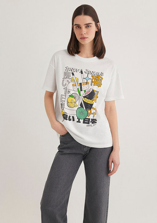 Sushi Bask?l? Ekru Tisort - Mavi фото 2