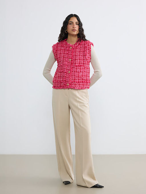 Bisiklet Yaka Ekose Kad?n T?vit Yelek