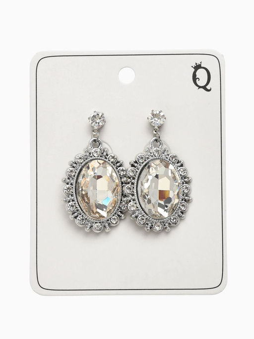 Серьги со стразами "Овал грань", цвет белый в серебре