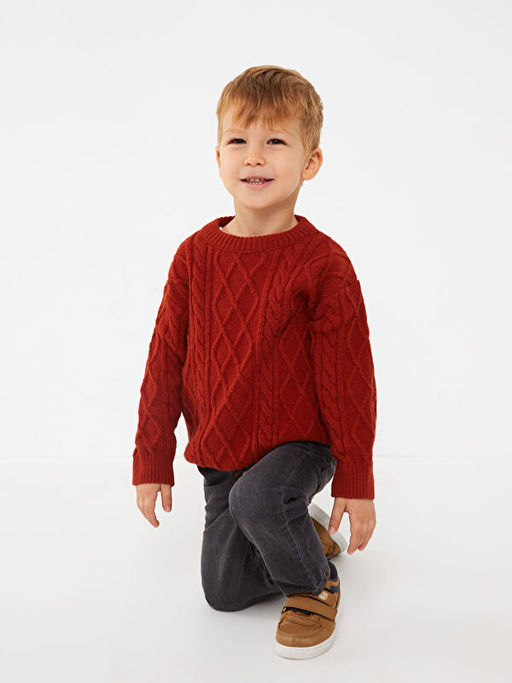 Bisiklet Yaka Kendinden Desenli Erkek Bebek Triko Kazak - Waikiki фото 3