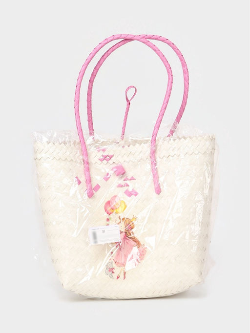 Сумка плетёная на застёжке «Девочка с букетом», 40×10×55 см, пластик, бело-розовая