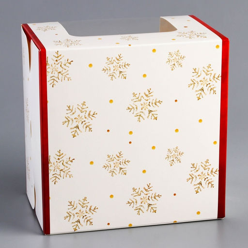 Коробка под бенто - торт с окном новогодняя «С Новым годом», 15.5×15.5×10 см