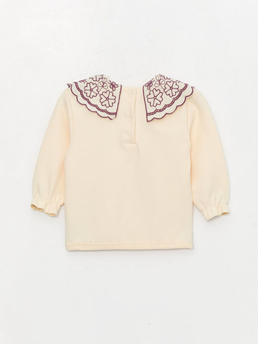 Bebe Yaka Uzun Kollu Nak??l? K?z Bebek Sweatshirt ve Tayt 2li Tak?m - Waikiki фото 3