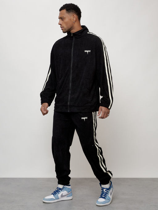 Спортивный костюм мужской модный из микровельвета черного цвета 15015Ch - Mtforce фото 2