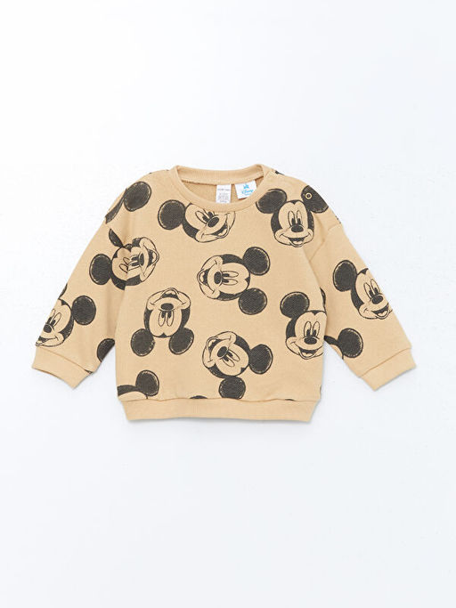 Mickey Mouse Bask?l? Erkek Bebek Sweatshirt ve E?ofman Alt 2li Tak?m - Waikiki фото 2