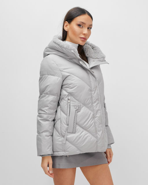 Куртка зимняя женская из овчина стильная и модная серого цвета 7348Sr - Visdeer фото 9