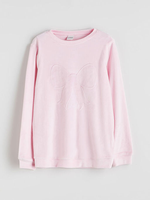 Bisiklet Yaka Kadife K?z ?ocuk Pijama Tak?m?