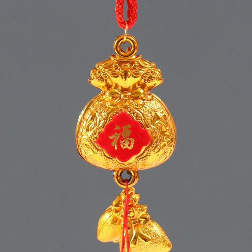 Цена за 2 шт. Подвеска пластик, текстиль "Золотые денежные мешки" 3х4,5х38 см